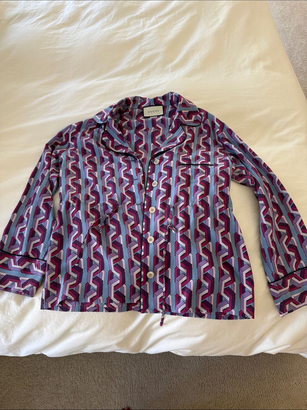 Gucci silk printed pajama style shirt/ designer silk button down